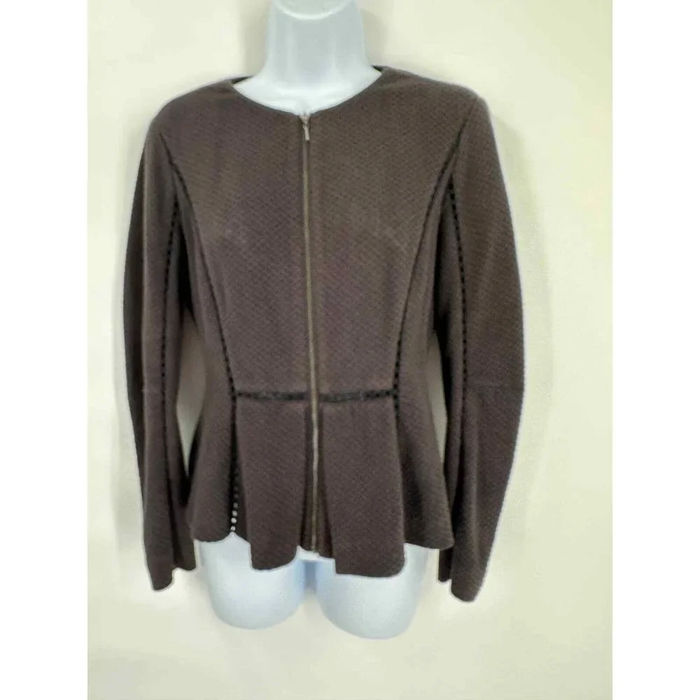 Rebecca Taylor Black Lattice Stretch Peplum Knit Blazer Size‎ 4